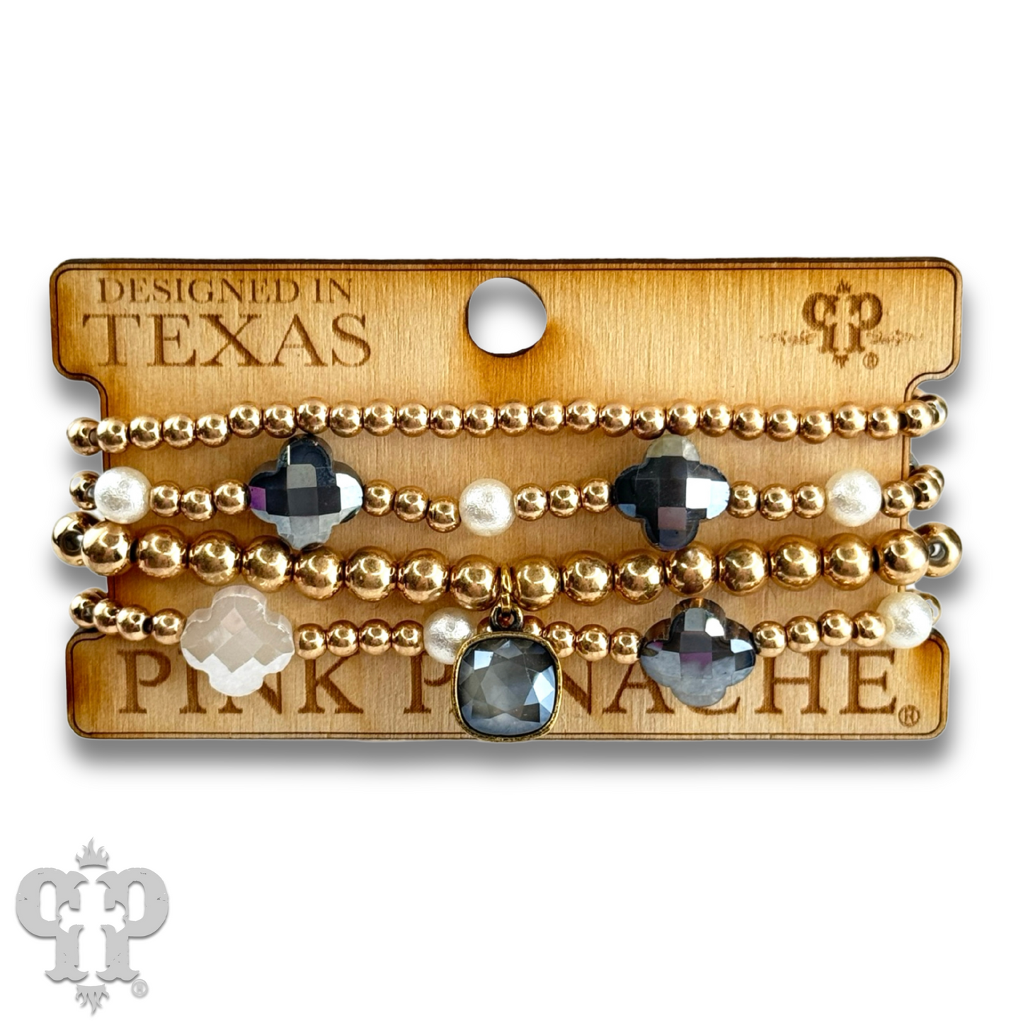 Faceted clover and gold bead bracelet with Austrian crystal