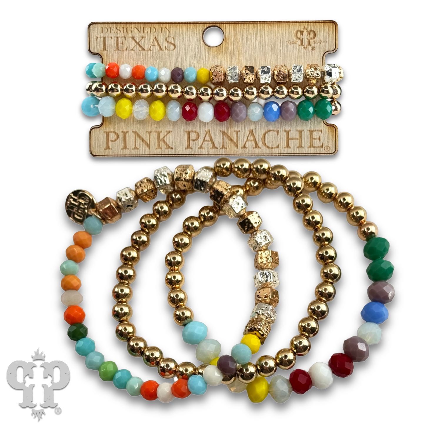 Faceted saucer and gold round bead bracelet