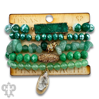 Mixed stone and crystal bead bracelet with druzy charm