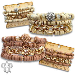 Rubberized saucer bead bracelet stack - LC