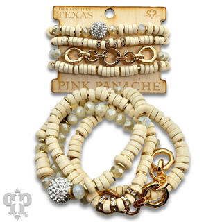 Rubberized saucer bead bracelet stack - LC