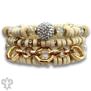 Rubberized saucer bead bracelet stack - LC