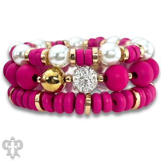 Round and disc shape wood bead bracelet stack - LC