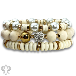 Round and disc shape wood bead bracelet stack - LC