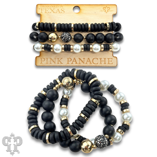 Round and disc shape wood bead bracelet stack - LC