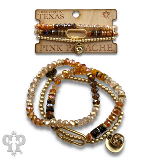 Three strand bracelet stack with screw lock charm and Austrian crystal