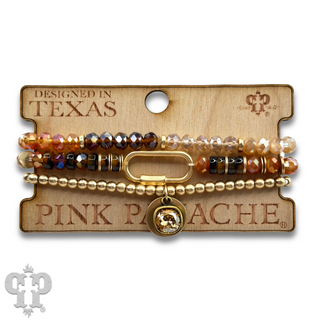 Three strand bracelet stack with screw lock charm and Austrian crystal