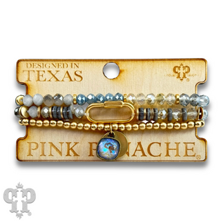 Three strand bracelet stack with screw lock charm and Austrian crystal