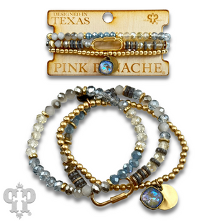Three strand bracelet stack with screw lock charm and Austrian crystal