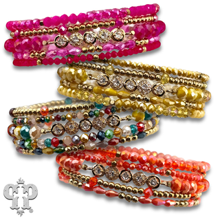 Mixed size bead bracelet with rhinestone accent - LC