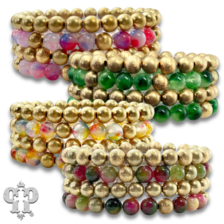 Color-hue jasper and gold bead bracelet set - LC