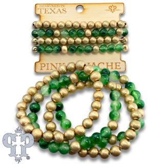 Color-hue jasper and gold bead bracelet set - LC