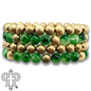 Color-hue jasper and gold bead bracelet set - LC