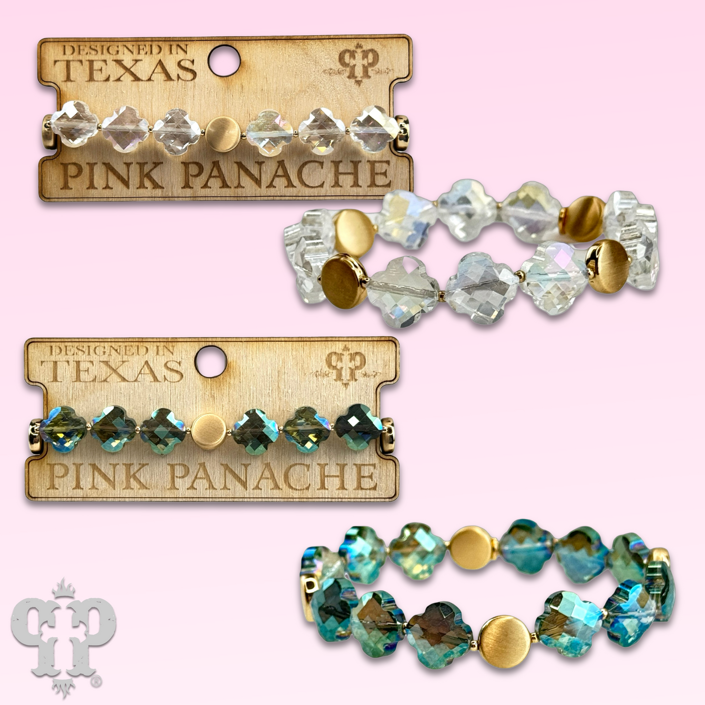 Faceted clover bead single strand bracelet