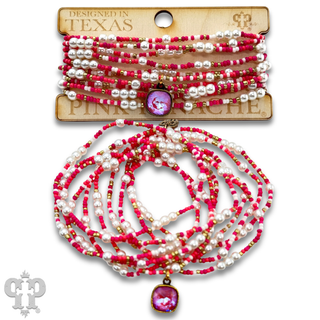 Pearl and color-hue bead bracelet set, Austrian crystal