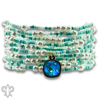 Pearl and color-hue bead bracelet set, Austrian crystal