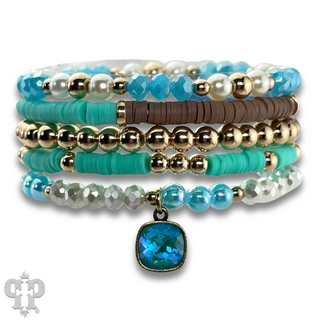 Mixed bead bracelet with five strands