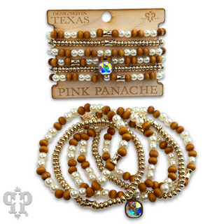 Wood and pearl bead bracelet with Austrian crystal