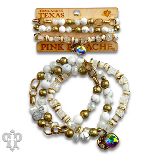 Mixed white bead bracelet with Austrian crystal