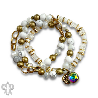 Mixed white bead bracelet with Austrian crystal