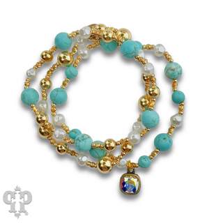 Turquoise and gold bracelet with Austrian crystal