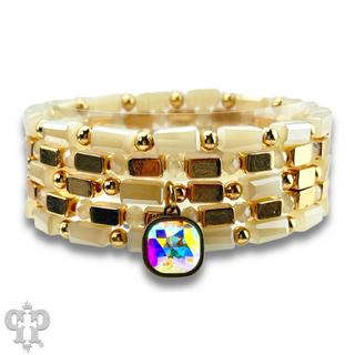 Five strand rectangle bead bracelet with Austrian crystal