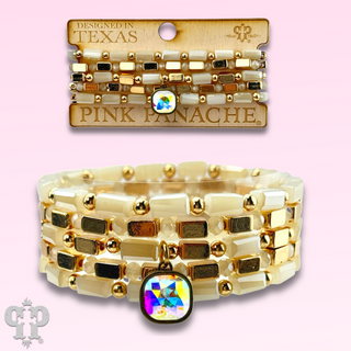 Five strand rectangle bead bracelet with Austrian crystal