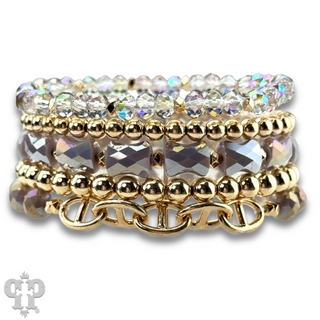 Mixed bead bracelet set with chain feature