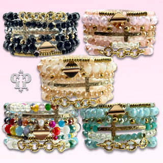 Mixed charm and bead multi strand bracelet