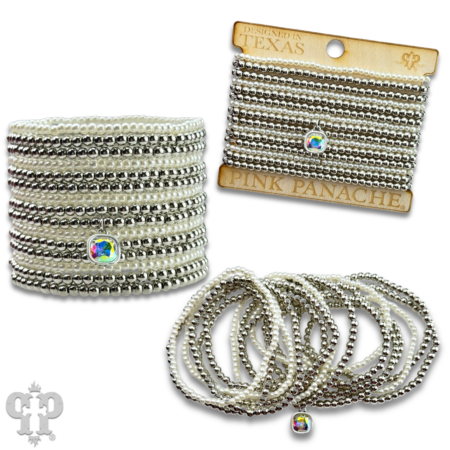 Pearl bead bracelet with Austrian crystal