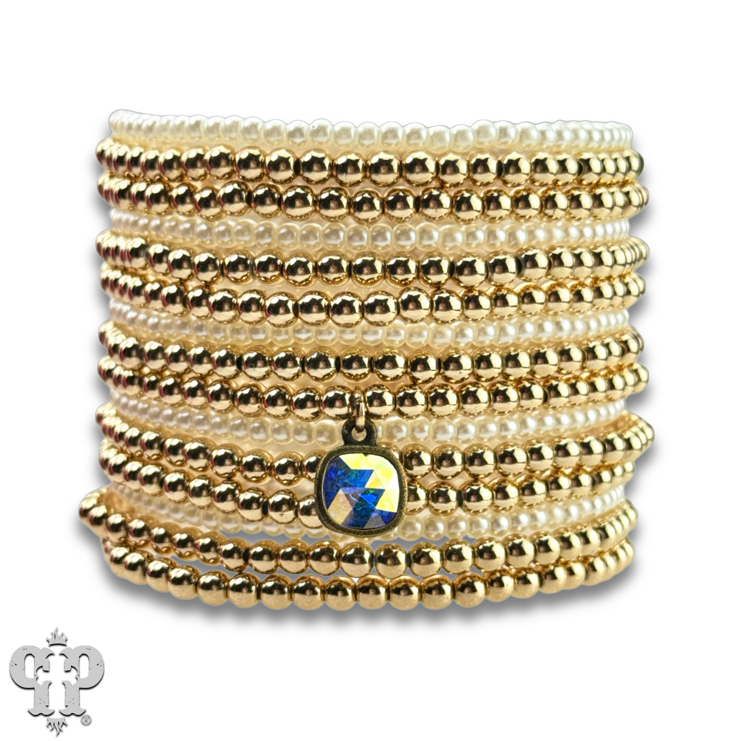 Pearl bead bracelet with Austrian crystal