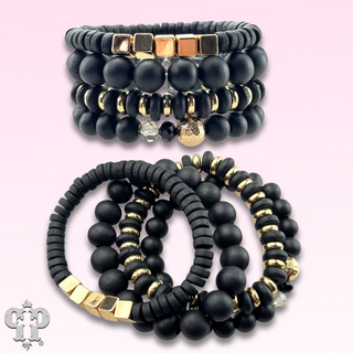 Three strand black bead bracelet