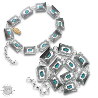 Western rectangle concho belt with stones