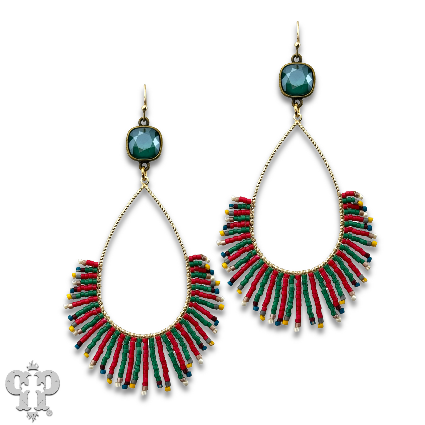 Christmas bead fringe teardrop earring with Austrian crystal