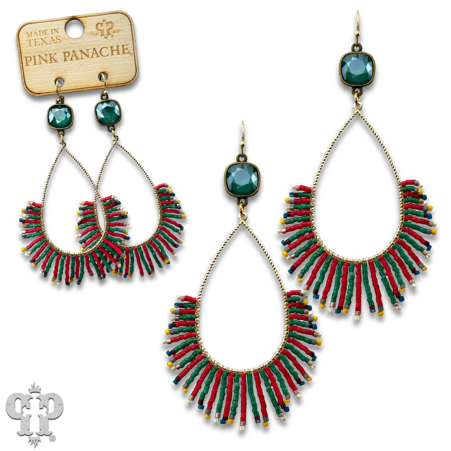 Christmas bead fringe teardrop earring with Austrian crystal