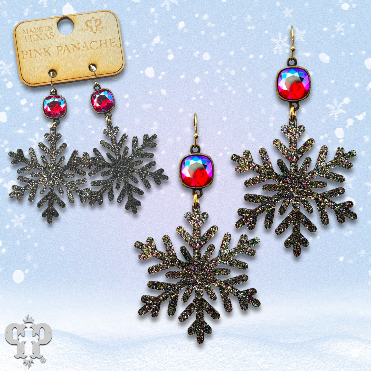 Multi-color glitter snowflake earring with Austrian crystal