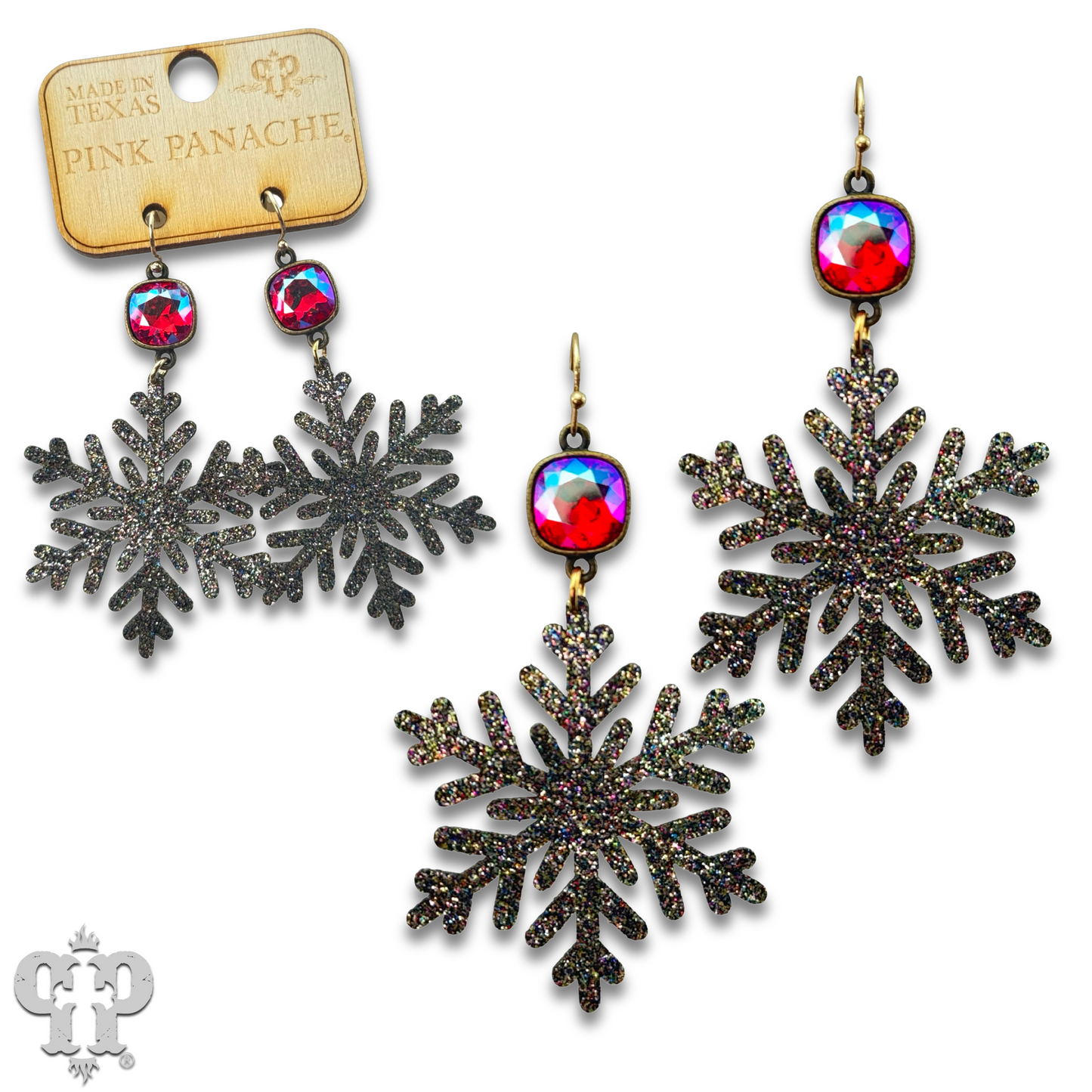 Multi-color glitter snowflake earring with Austrian crystal