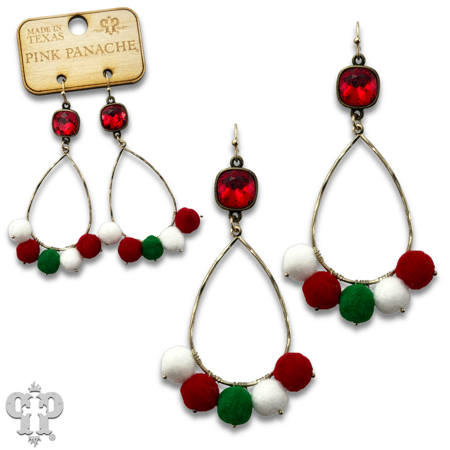 Christmas pom-pom earring with Austrian crystal