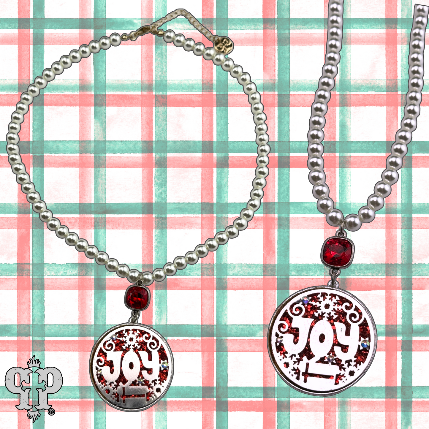 Red and silver JOY necklace, Austrian crystal