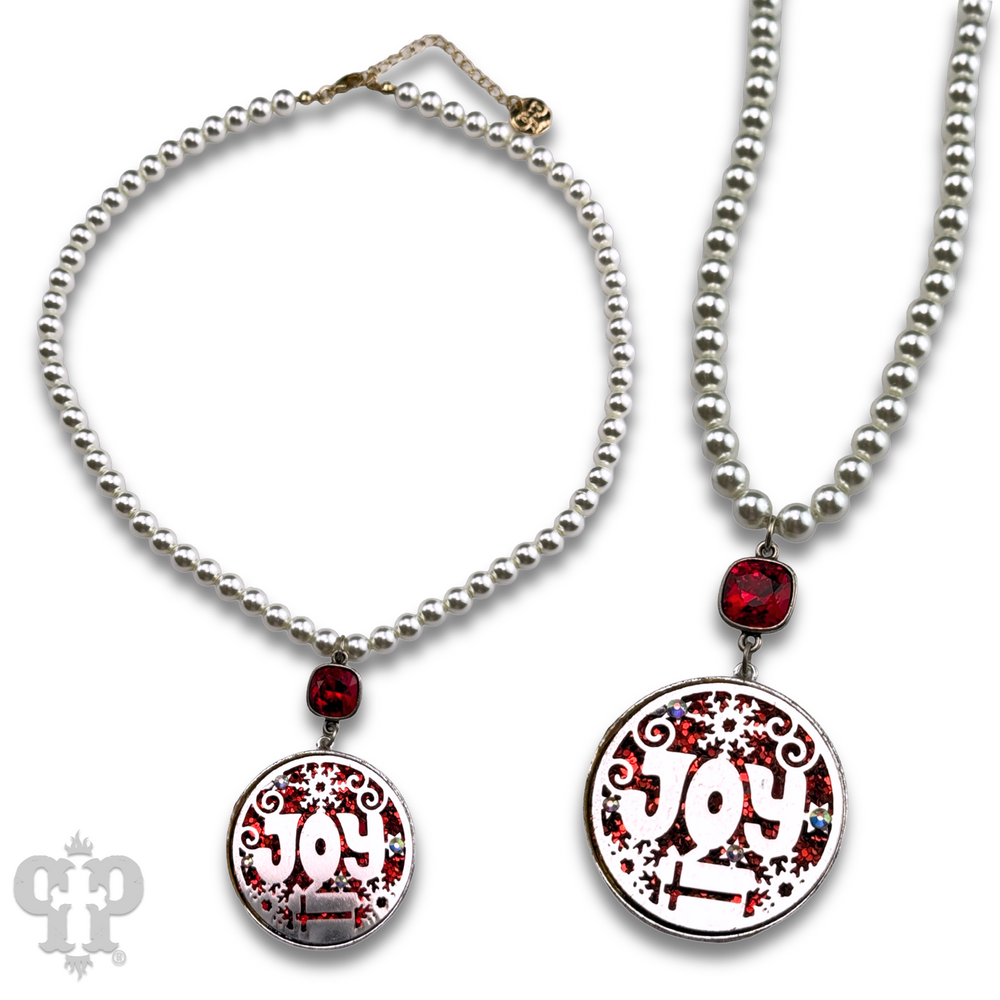 Red and silver JOY necklace, Austrian crystal