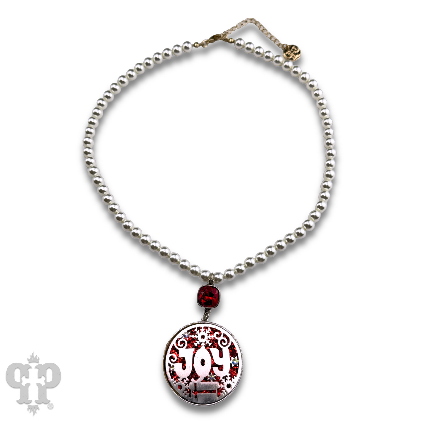Red and silver JOY necklace, Austrian crystal