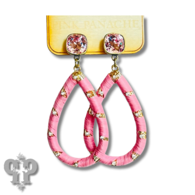 Fabric wrapped teardrop earring with Austrian crystal