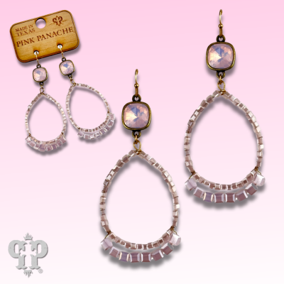 Cube bead teardrop earring with Austrian crystal