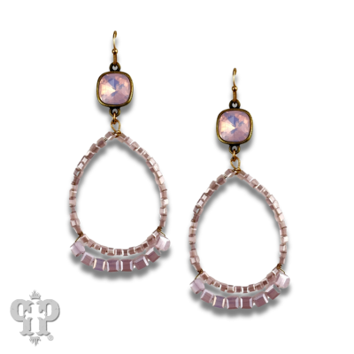 Cube bead teardrop earring with Austrian crystal