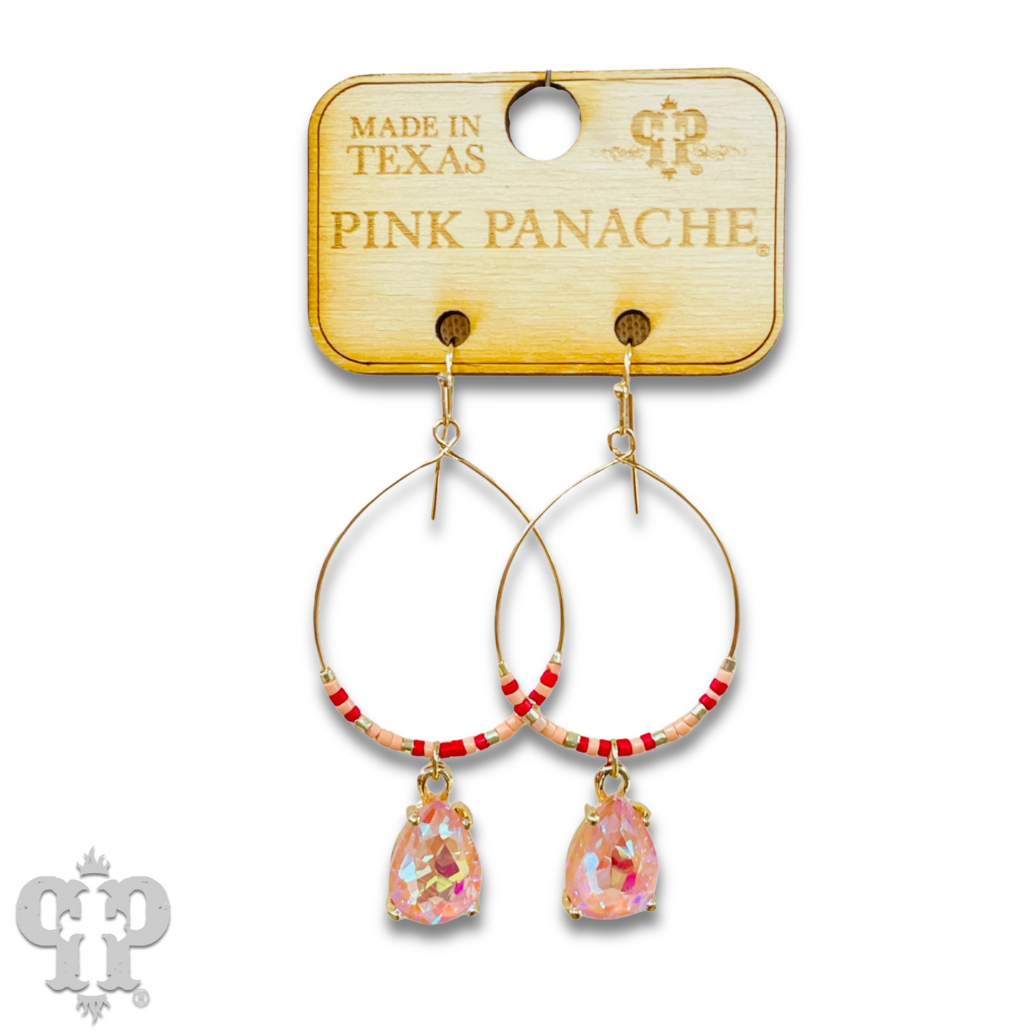 Rhinestone charm on beaded circle earring