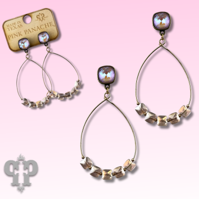 Square iridescent finish bead teardrop earring with Austrian crystal