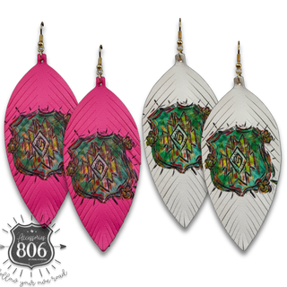 Leather aztec print feather earring