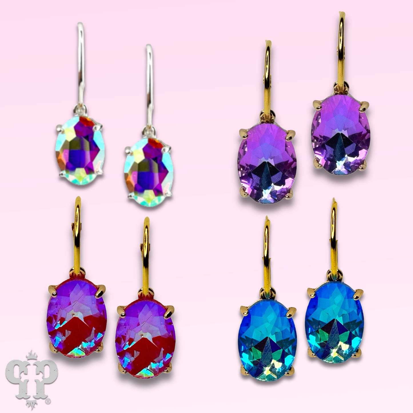 Oval rhinestone earring on hoop