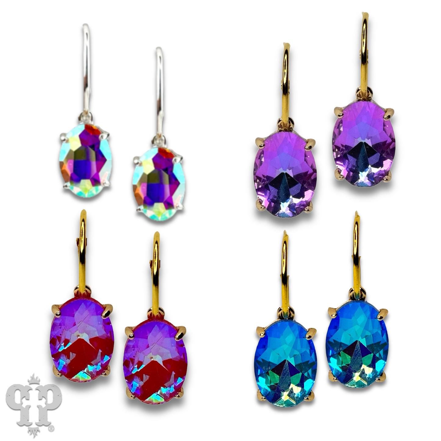 Oval rhinestone earring on hoop