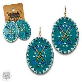 Stamped oval leather earring